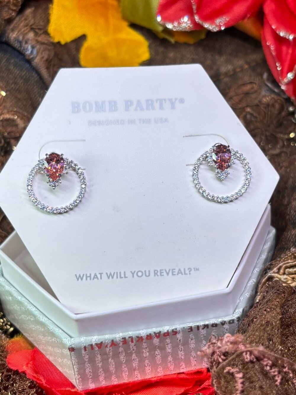 Bomb Party "The Sterling Club" Rhodolite CZ Luxury Multi-wear Drop/Stud Earrings